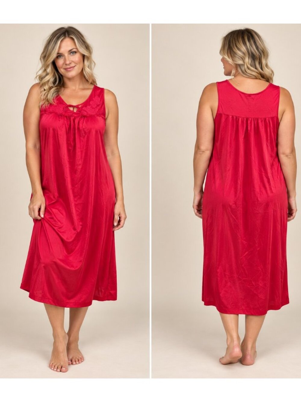 Vintage JC Penneys Nightgown Gaymode Lingerie Nylon Poly Sz Small Sleeveless Red